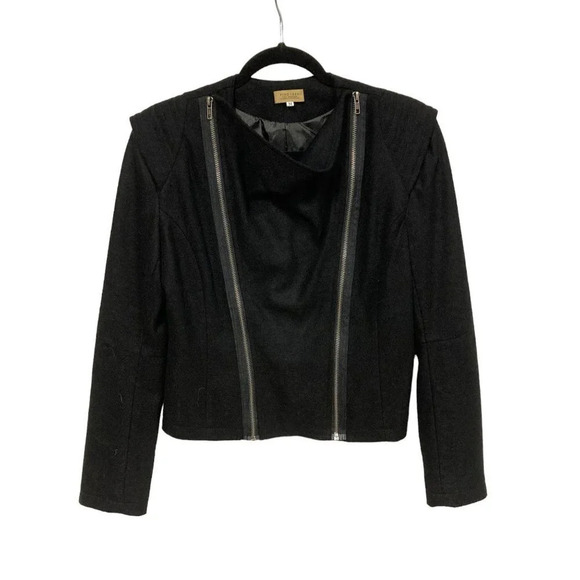 Piko 188 Black‎ Wool Blend Lined Double-Zipper Cropped Jacket, Size Medium - Picture 1 of 9